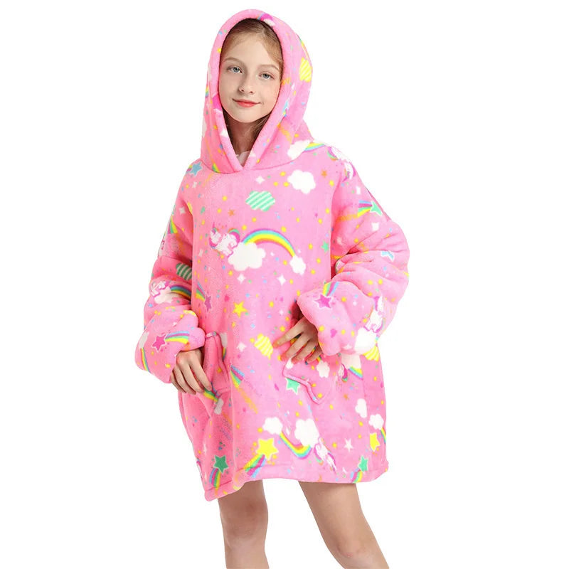 Pink Unicorn Kids Oversize Blanket Hoodie