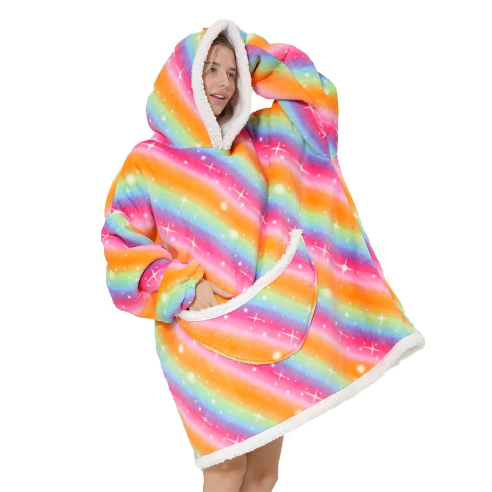 Color Stripes 1 Short Oversized Blanket Hoodie