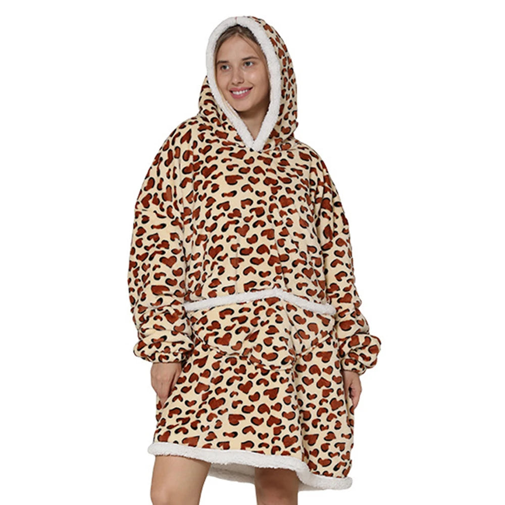 Leopard Short Oversized Blanket Hoodie